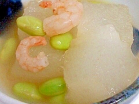 冬瓜の煮もの 冷凍むきえびと冷凍枝豆で